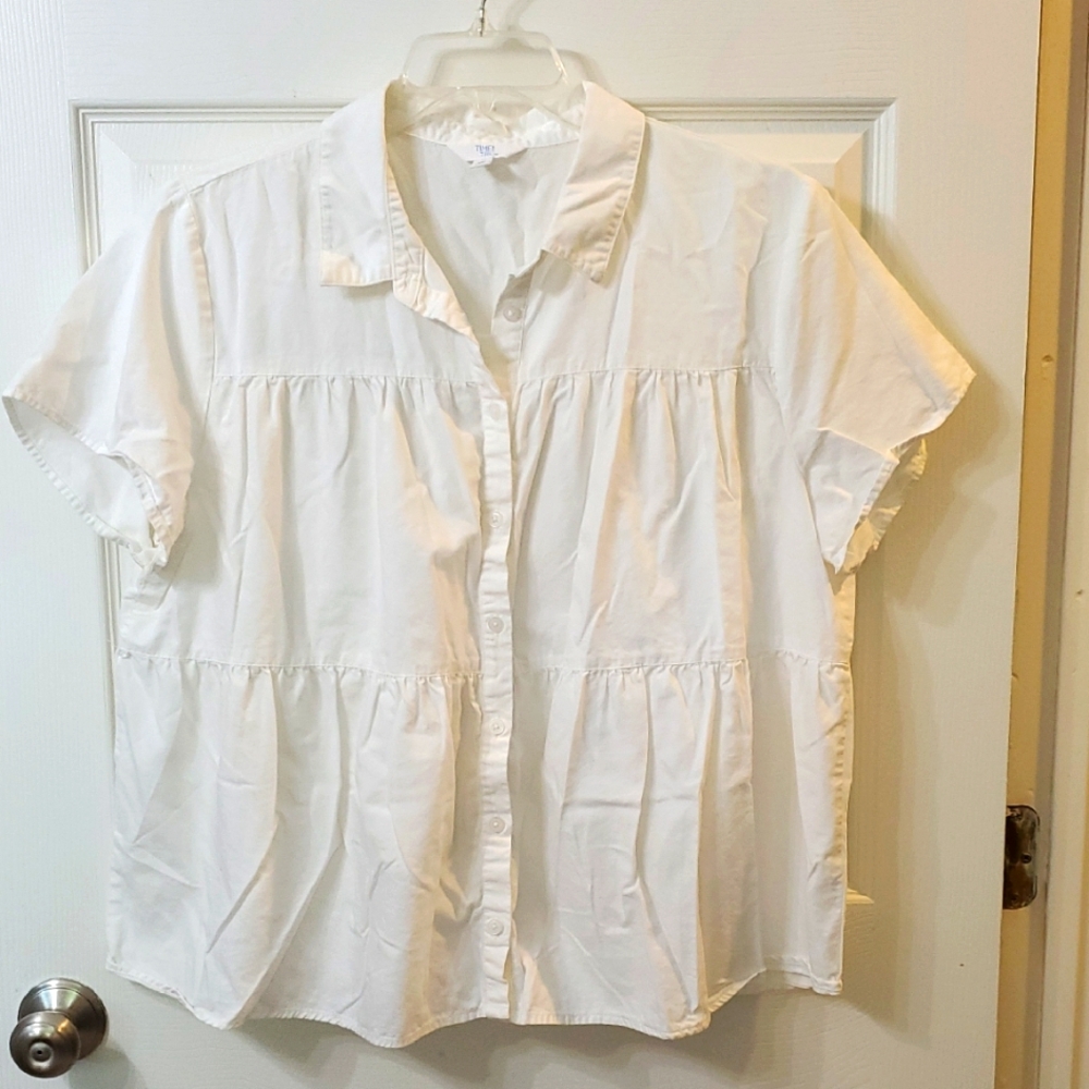 Time N Tru White Button-Up Short Sleeve Blouse XXL